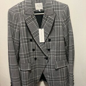 Maison D’ Amelie Black and White Plaid Women's Blazer